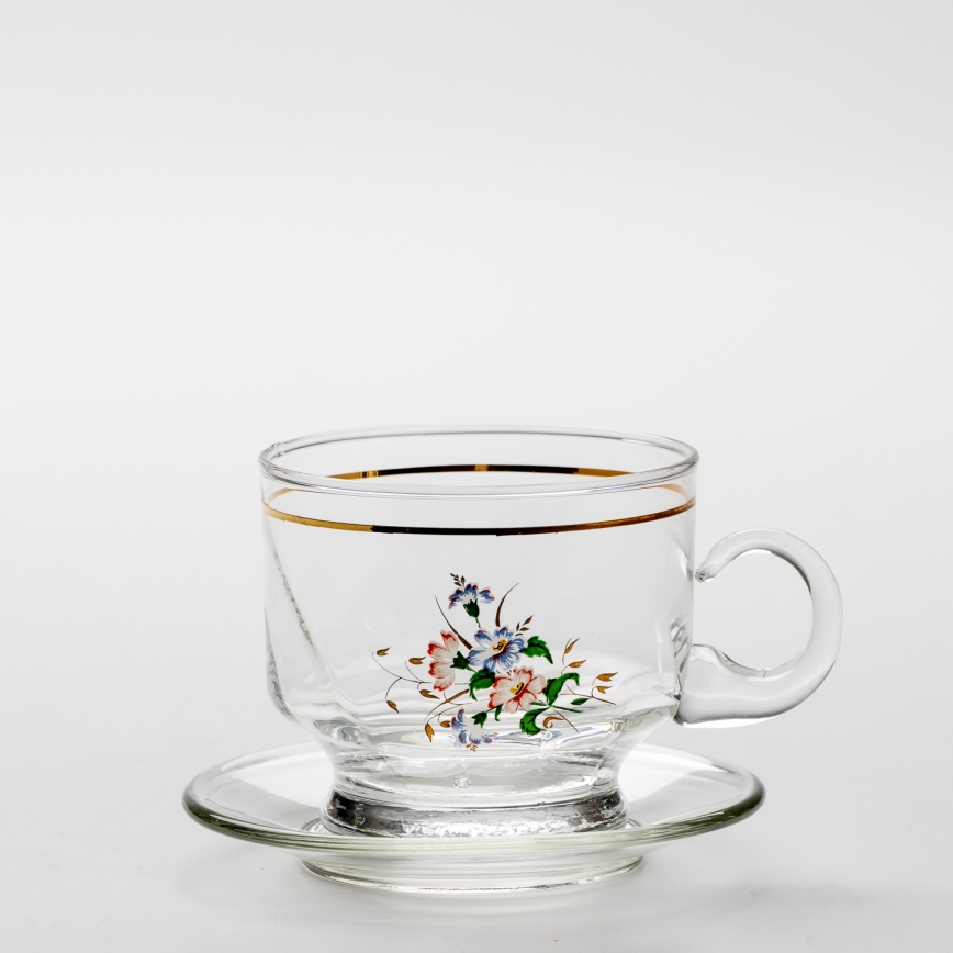 Lot 6x tasse en verre avec une soucoupe transparent bouquet n° 8