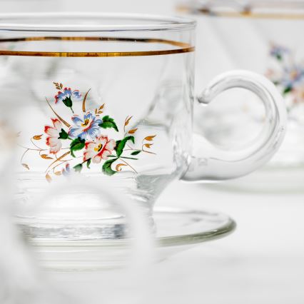 Lot 6x tasse en verre avec une soucoupe transparent bouquet n° 8