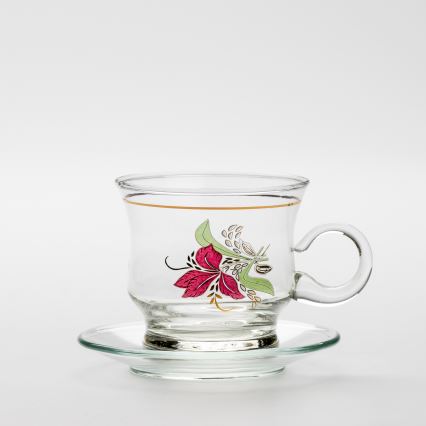 Lot 6x tasse en verre avec une soucoupe transparent bouquet n° 9