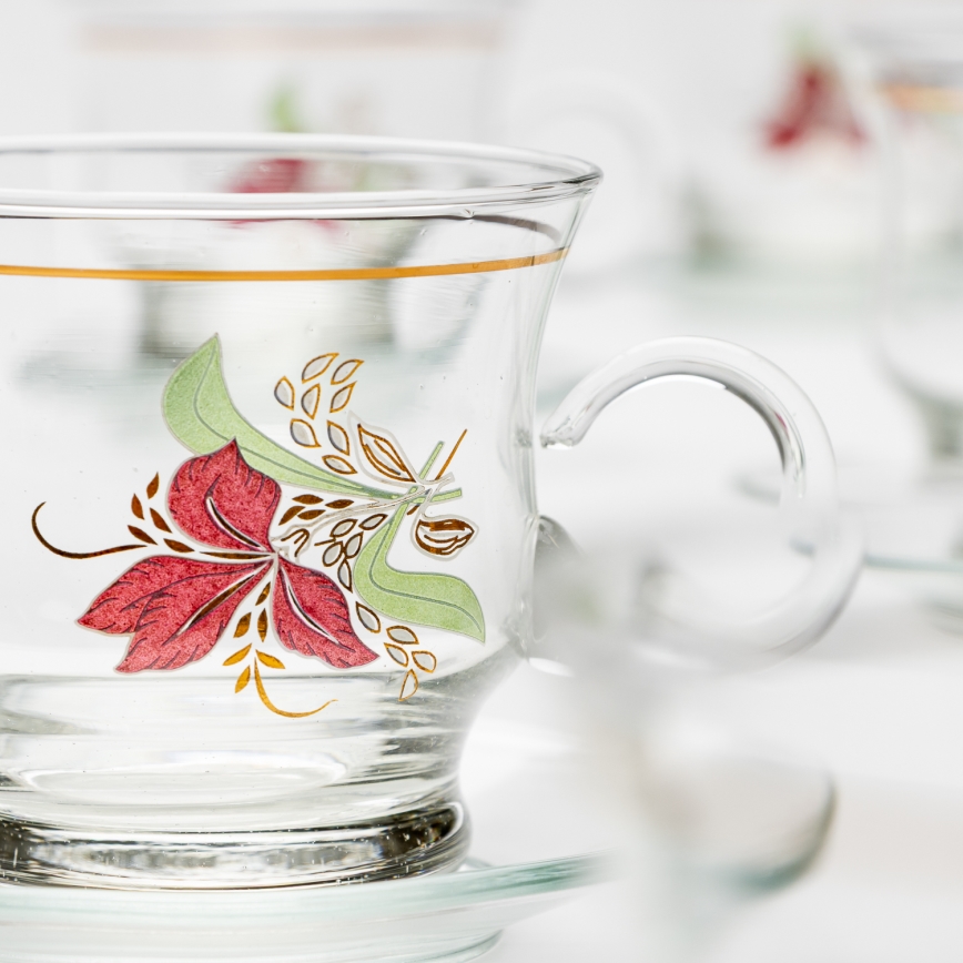 Lot 6x tasse en verre avec une soucoupe transparent bouquet n° 9