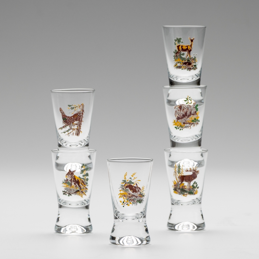 Lot 6x verre à liqueur avec un motif de chasse