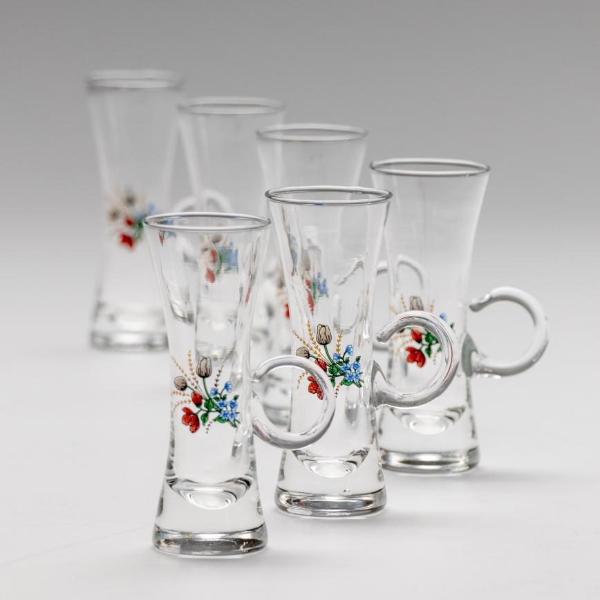 Lot 6x verre à liqueur avec une poignée transparent avec un motif de bouquet n° 5