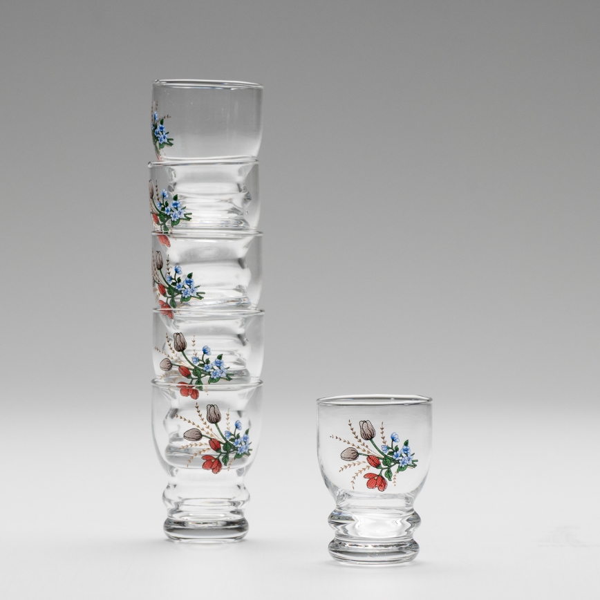 Lot 6x verre à liqueur transparent - motif floral n° 6