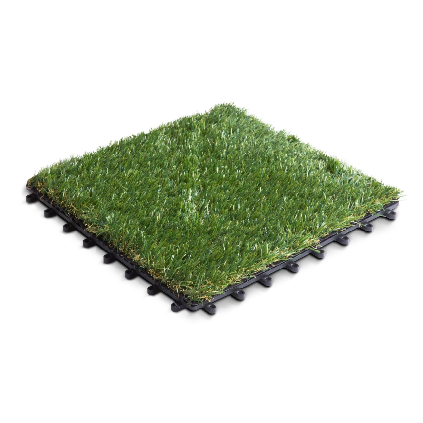 Lot de 11 dalles de gazon synthétique 30x30 cm, hauteur 20 mm, vert