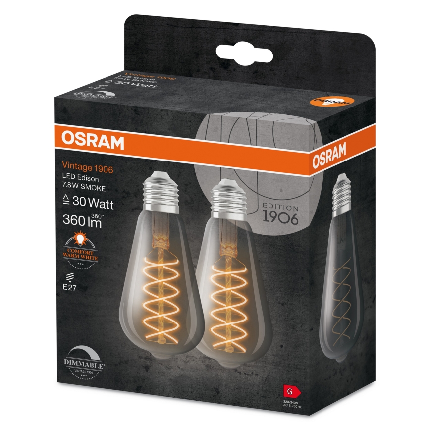 Lot de 2 ampoules LED dimmables à filament vintage E27/4,8W/230V 2200K - Osram