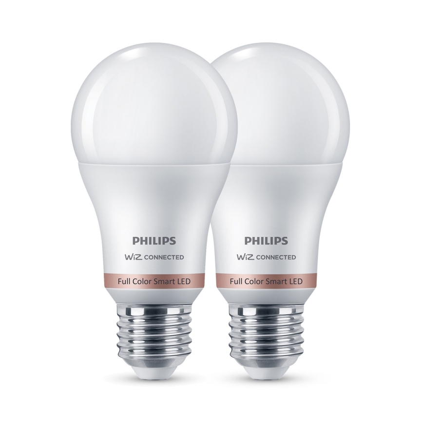 Lot de 2 ampoules LED RGB dimmables Philips SMART A60 E27/8,5W/230V 2200-6500K + télécommande