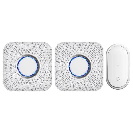 Lot de 2 carillons sans fil à brancher, à énergie cinétique, 230 V, blanc