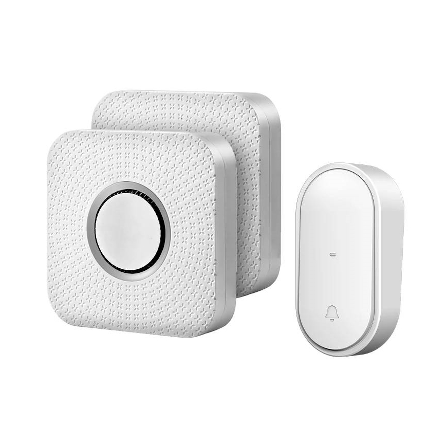 Lot de 2 carillons sans fil à brancher, à énergie cinétique, 230 V, blanc