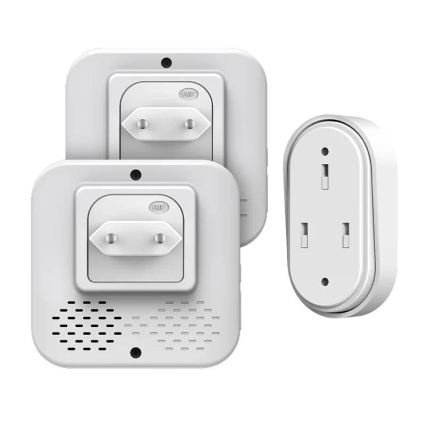 Lot de 2 carillons sans fil à brancher, à énergie cinétique, 230 V, blanc