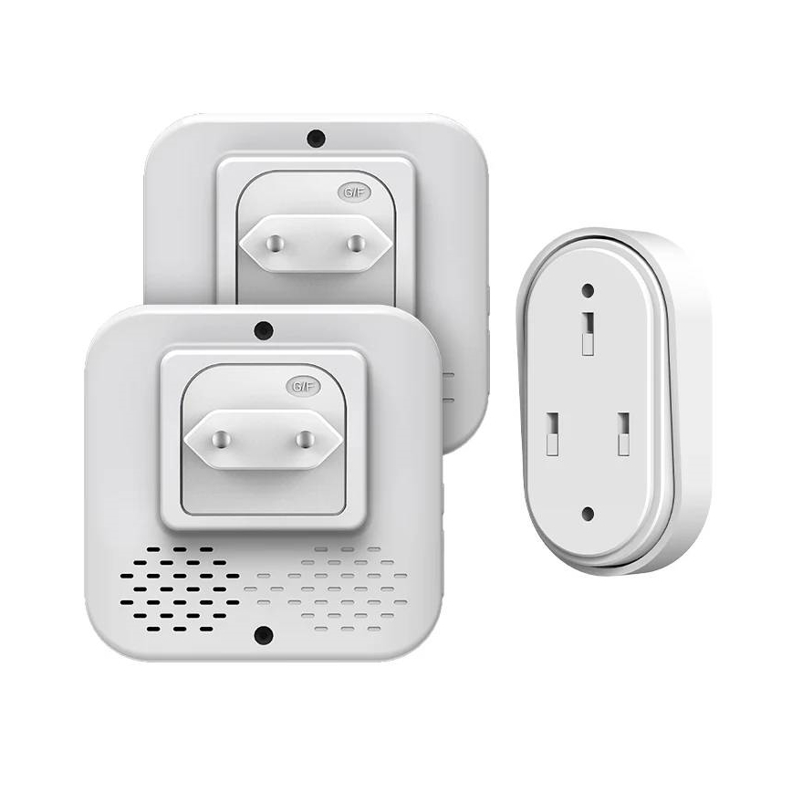 Lot de 2 carillons sans fil à brancher, à énergie cinétique, 230 V, blanc