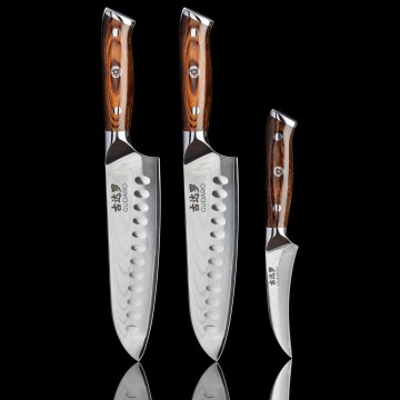 Lot de 2 couteaux Santoku en acier damassé FENG 7,5