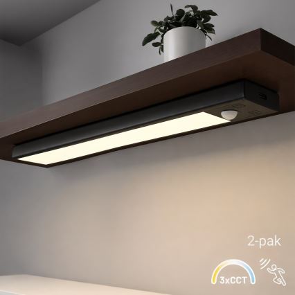 Lot de 2 éclairages LED rechargeables pour meubles avec capteur de mouvement et capteur crépusculaire VIRO LED/1,2W/3,7V 800 mAh 3000/4000/6500K 30 cm noir