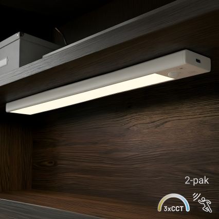 Lot de 2 lampes LED rechargeables pour mobilier VIRO, 1,2 W, 3,7 V, 800 mAh, 3000/4000/6500 K, 30 cm, blanc, avec capteur de mouvement et détecteur crépusculaire