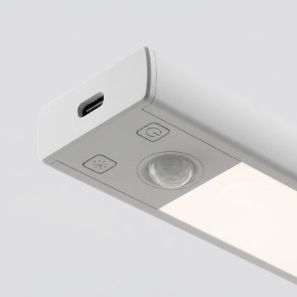 Lot de 2 éclairages LED rechargeables pour meubles avec détecteur de mouvement et capteur crépusculaire VIRO LED/1W/3,7V 800 mAh 3000/4000/6500K 20 cm blanc