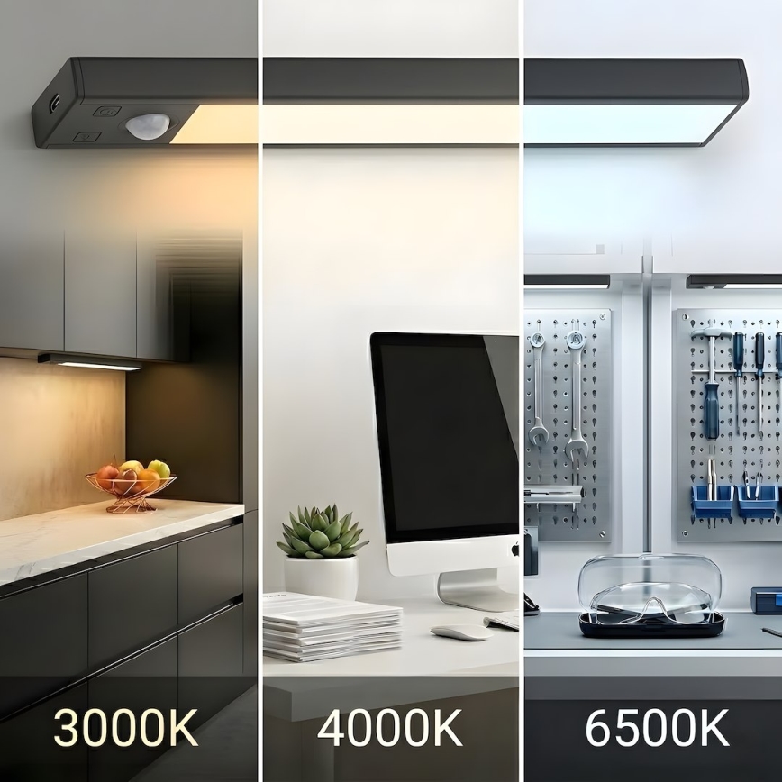 Lot de 2 éclairages LED rechargeables pour mobilier avec détecteur de mouvement et capteur crépusculaire VIRO LED/1W/3,7V 800 mAh 3000/4000/6500K 20 cm noir