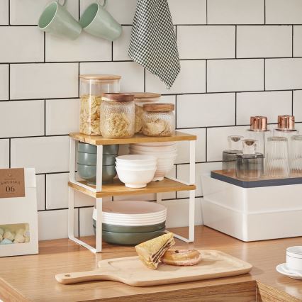 Lot de 2 étagères de rangement MARGE blanches/marron