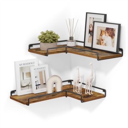 Lot de 2 étagères murales SHELFY 40 x 10 x 29 cm, brun/noir