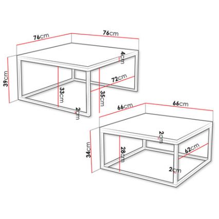 Lot de 2 tables basses DUAL 76x76/66x66 cm, noir/blanc