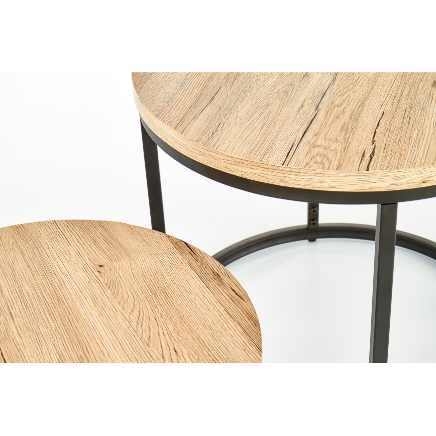 Lot de 2 tables basses JENO chêne/noir