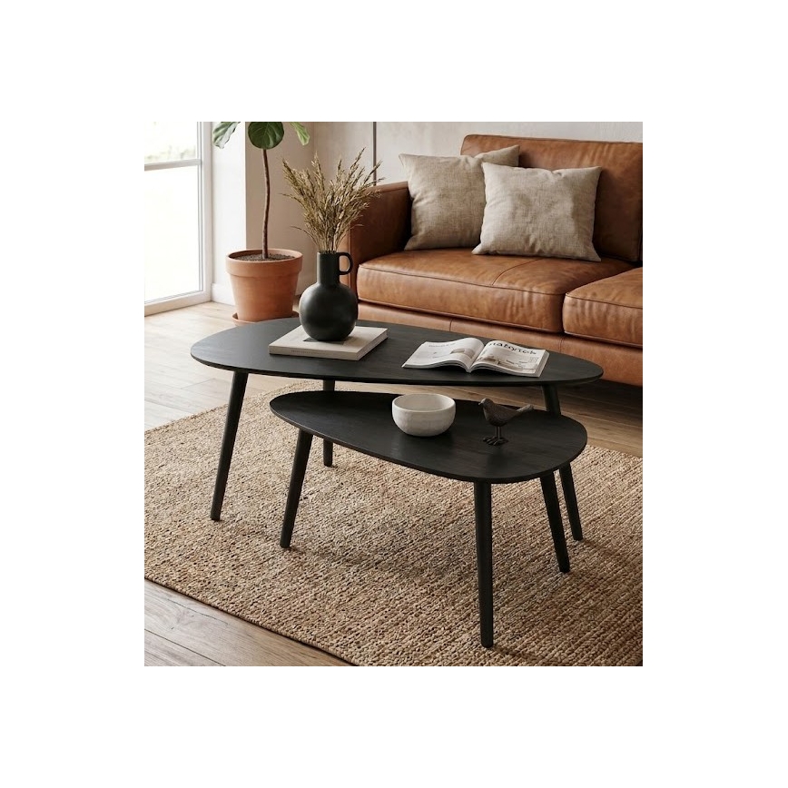 Lot de 2 tables basses SOLE 60/80 x 30/40 cm, noires