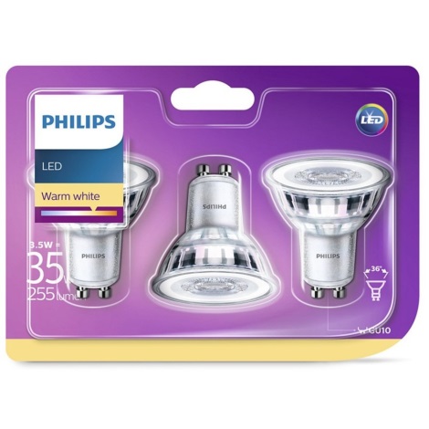 LOT de 3 Ampoule LED Philips GU10/3.5W/230V 2700K