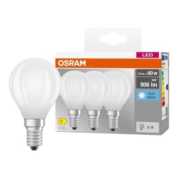 Lot de 3 ampoules LED BASE CLASSIC FILAMENT E14/5,9W/230V 4000K - Osram
