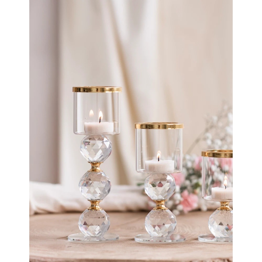 Lot de 3 bougeoirs dorés et transparents