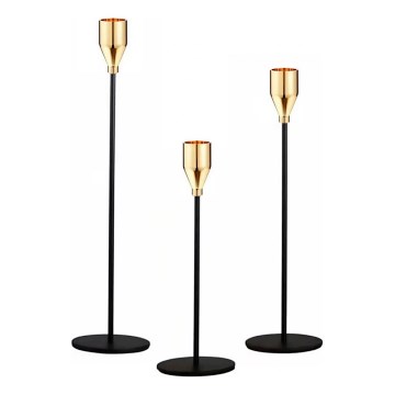 Lot de 3 bougeoirs noir et doré