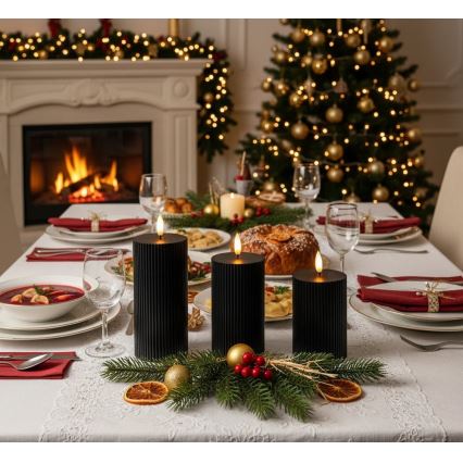 Lot de 3 bougies LED BRILLO (2x piles AA) noires avec télécommande