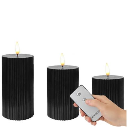 Lot de 3 bougies LED BRILLO (2x piles AA) noires avec télécommande