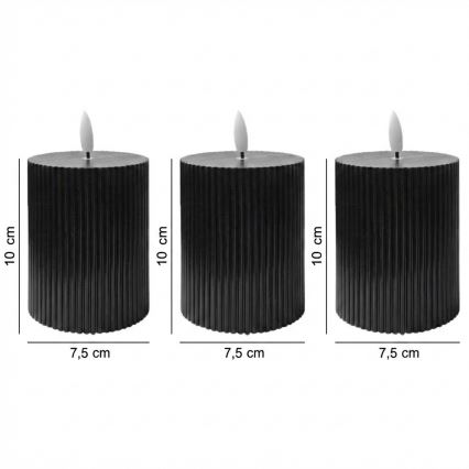 Lot de 3 bougies LED BRILLO – alimentation 2×AA – 10 cm – noires – télécommande incluse