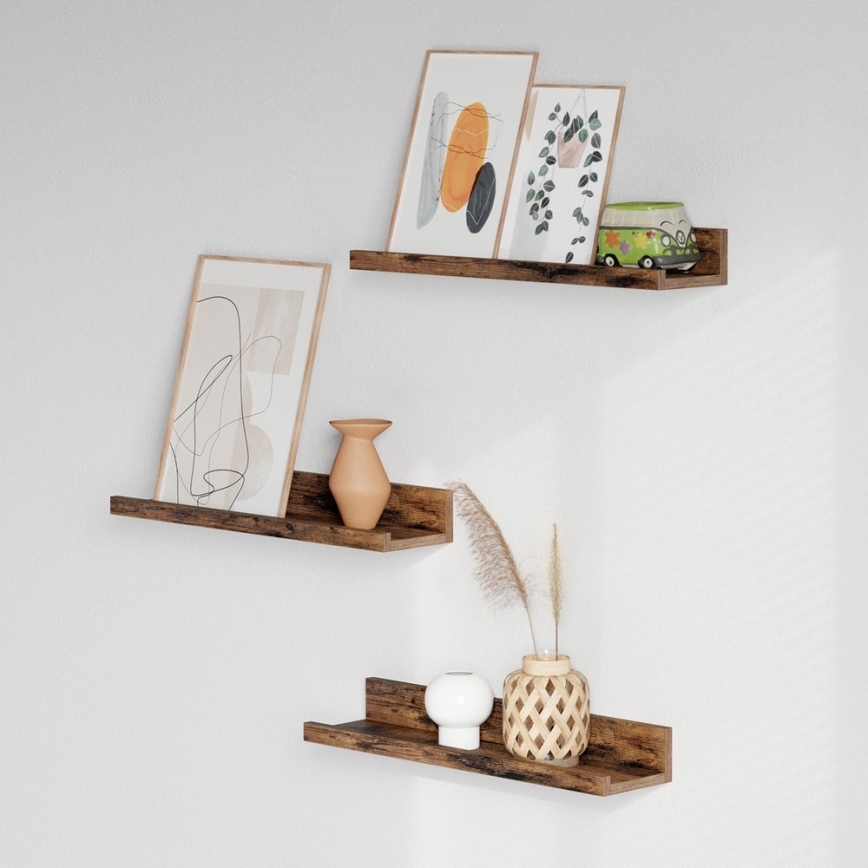 Lot de 3 étagères murales SHELFY 38x5x10 cm marron