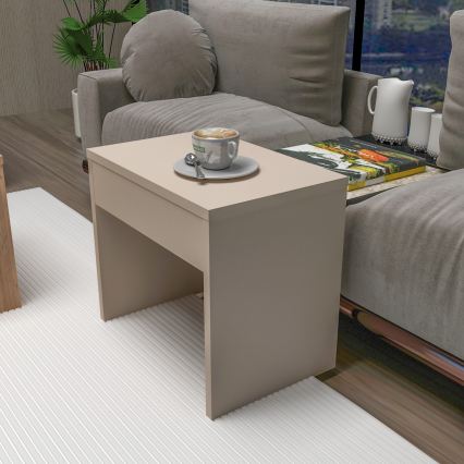 Lot de 3 tables basses SOLIS 45/45/100x30/30/40 cm beige/épicéa