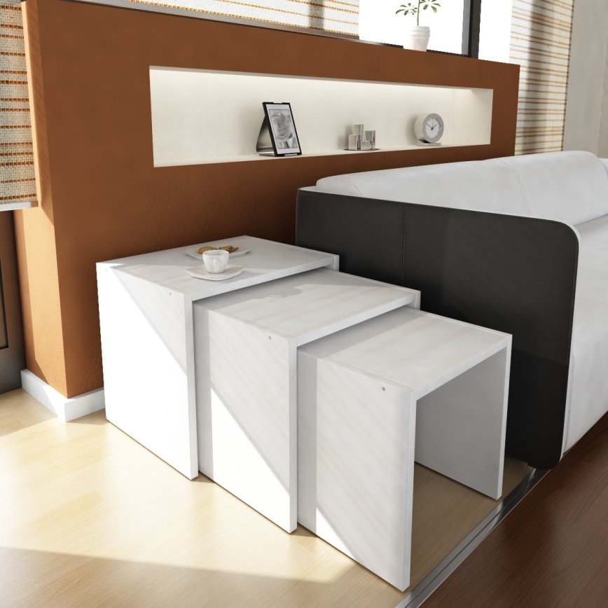 Lot de 3x Table d'appoint ZARIEL blanche