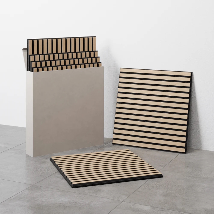 Lot de 4 panneaux d'habillage acoustiques DANVIKEN 60×60 cm, finition chêne