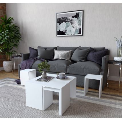 Lot de 4x table d'appoint ORTANCA + table basse blanche