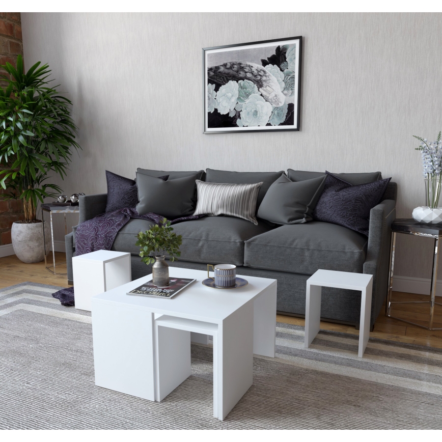 Lot de 4x table d'appoint ORTANCA + table basse blanche