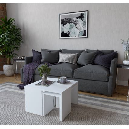 Lot de 4x table d'appoint ORTANCA + table basse blanche
