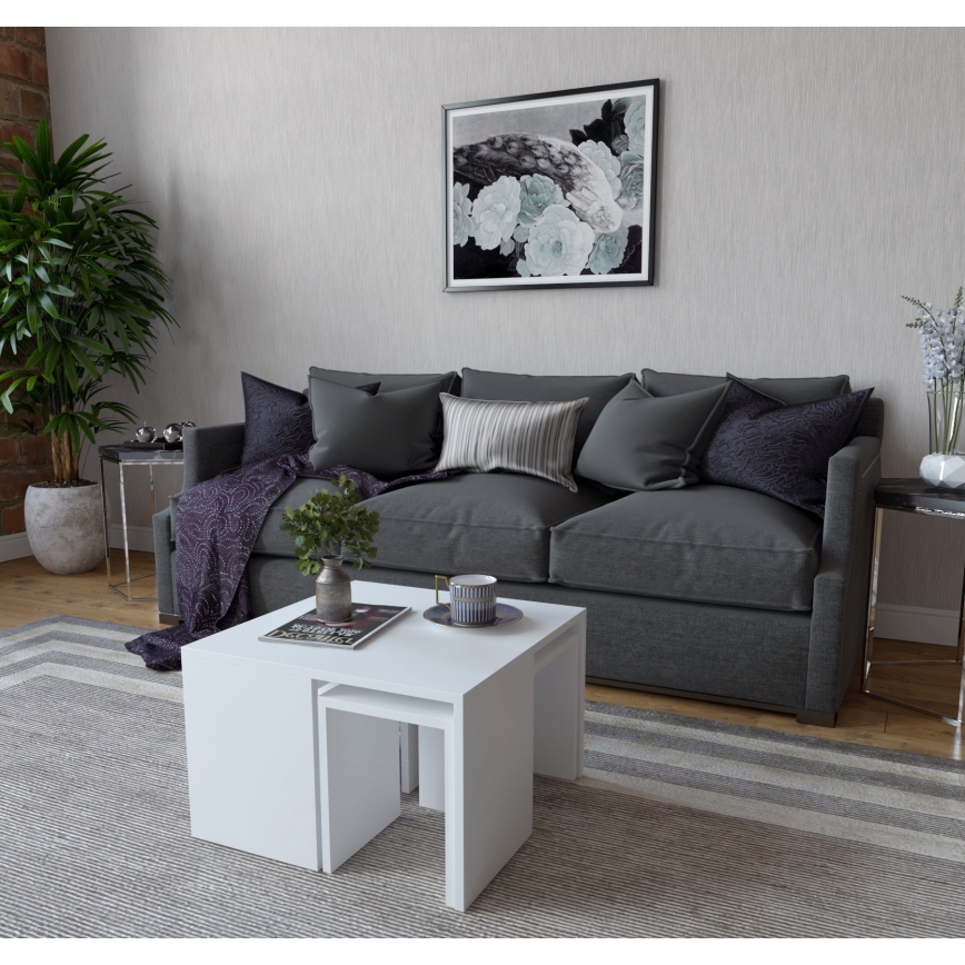 Lot de 4x table d'appoint ORTANCA + table basse blanche