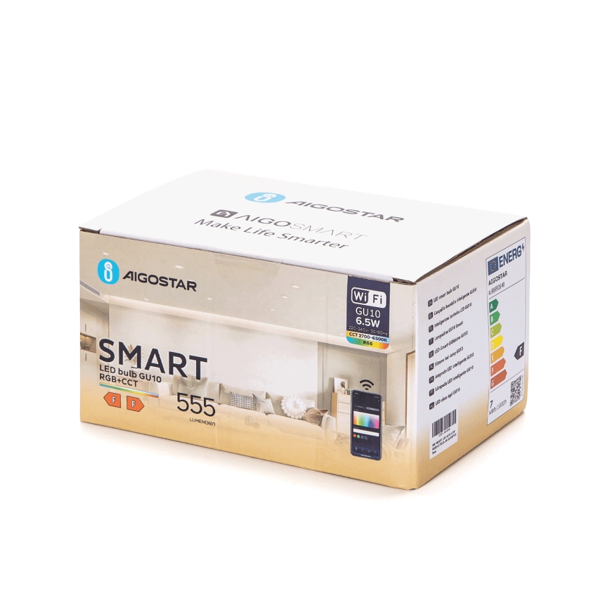 Lot de 6 ampoules LED RGBW dimmables GU10 6,5 W / 230 V 2700–6500 K Wi-Fi - Aigostar