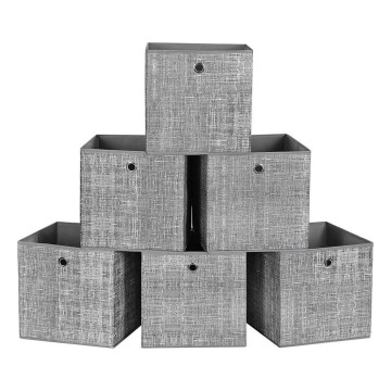 Lot de 6 boîtes de rangement CURAN — 30 x 30 x 30 cm, gris