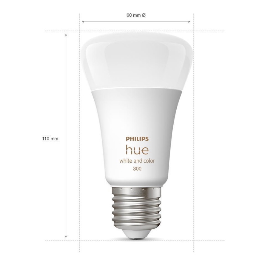 LOT - Ruban RGBW à intensité variable Philips Hue WHITE AND COLOR AMBIANCE 2m LED/20W/230V + 2x Ampoule à intensité variable LED Philips A60 E27/9W/230V 2000-6500K
