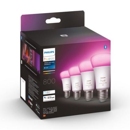 LOT - Ruban RGBW à intensité variable Philips Hue WHITE AND COLOR AMBIANCE 2m LED/20W/230V + 4x Ampoule à intensité variable Philips A60 E27/6,5W/230V 2000-6500K