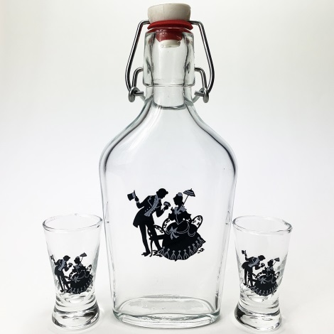 lot 1x verre bouteille et 2x verre à shot transparent avec un motif  d'animal