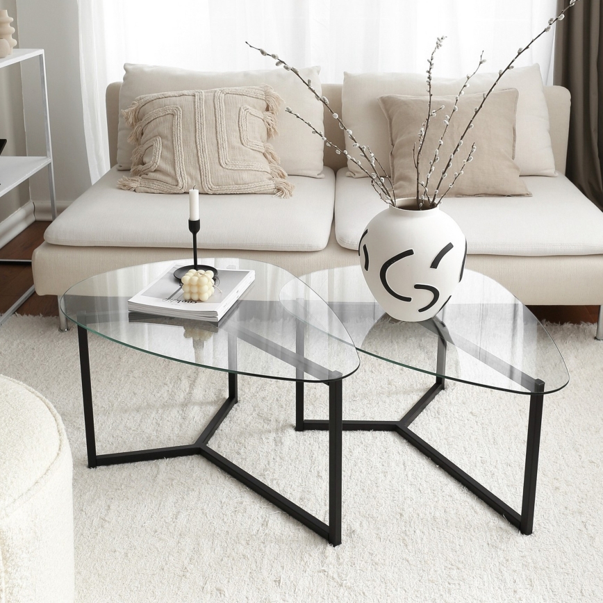 LOT x2 Table basse BELLISIMO noir/transparent