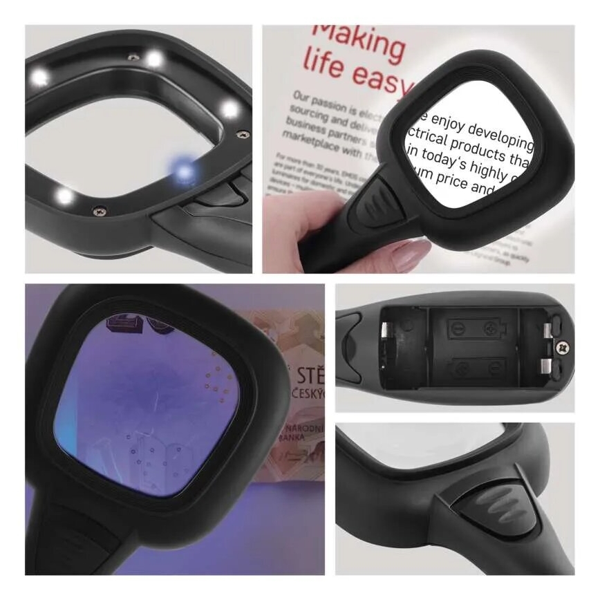Loupe 2,5xZOOM avec un rétro-éclairage et lumière UV LED/UV/2xAAA