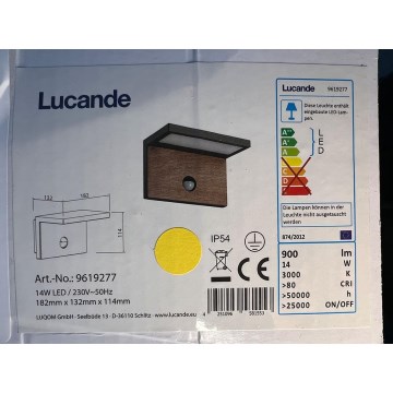 Lucande - Applique murale d'extérieur avec détecteur LIGNUS LED/14W/230V IP54