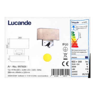 Lucande - Applique murale LED VIRVE LED/13,4W/230V + LED/3,4W/230V