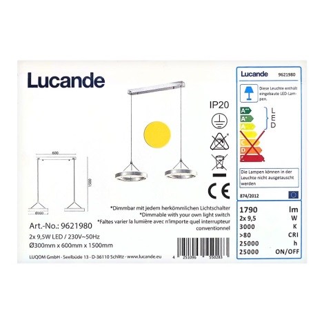 Lucande - LED dimbare kroonluchter aan snoer LYANI 2xLED/9,5W/230V