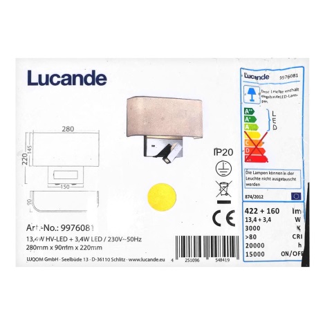 Lucande - LED Wandlamp VIRVE 1XLED/13,4W/230V + 1xLED/3,4W/230V